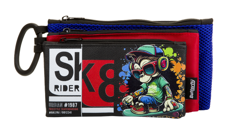 Pencil Case - 23Cm 3 Compartment W/Handle (Sk8Ter Monkey)