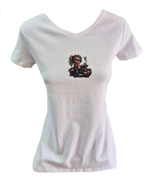 Woman T-Shirt with Biker Girl Design