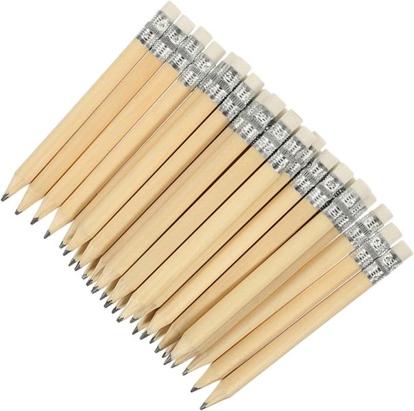 35pcs 10cm Natural Wood Short Golf Pencils with Eraser, Erasable Writing