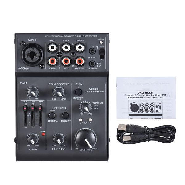 AGE03 5-Channel Mixer, USB, Echo Effect, Karaoke