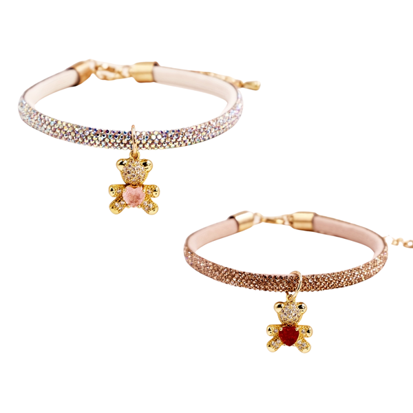Pet Collar Set of 2 - Adjustable Rhinestone Bear Pendant Necklace
