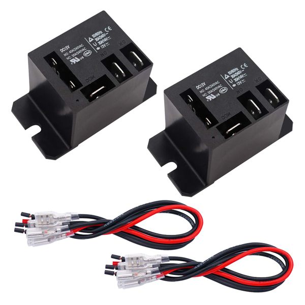 2Pcs Power Relay Dc12V Coil With 10 Quick Connect Terminals Wires