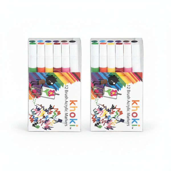 Khoki Brush Tip Acrylic Markers 12 Piece Set for Crafting and - 2 Pack