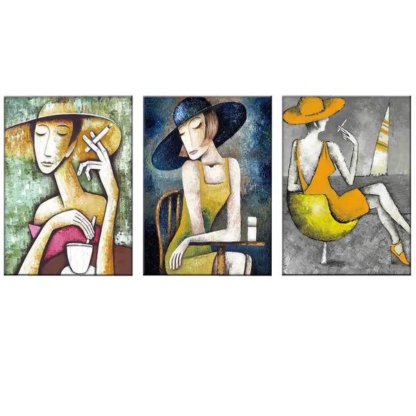 Canvas-Art-3 Pieves Modern Retro Elegant Woman Abstract Wall Art