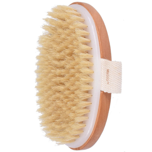 MsGlitz Dry Skin Body Brush -Natural Bristles -Removes Cellulite -Wet &amp; Dry