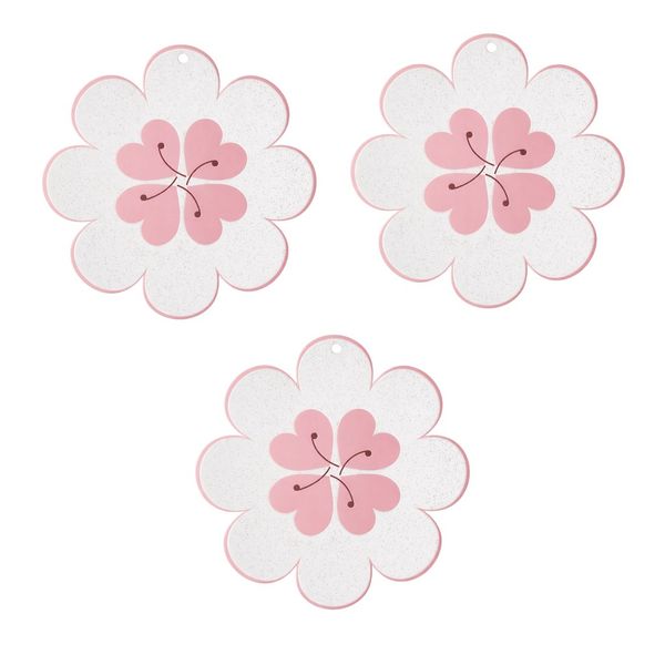 3 Pack - Large Flower-Shaped Non-Slip Placemat - White &amp; Pink