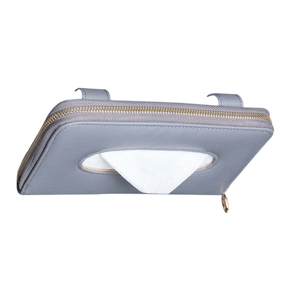 Portable Faux Leather Car Sun Visor Seat Back Zipper Tissue Box Holder