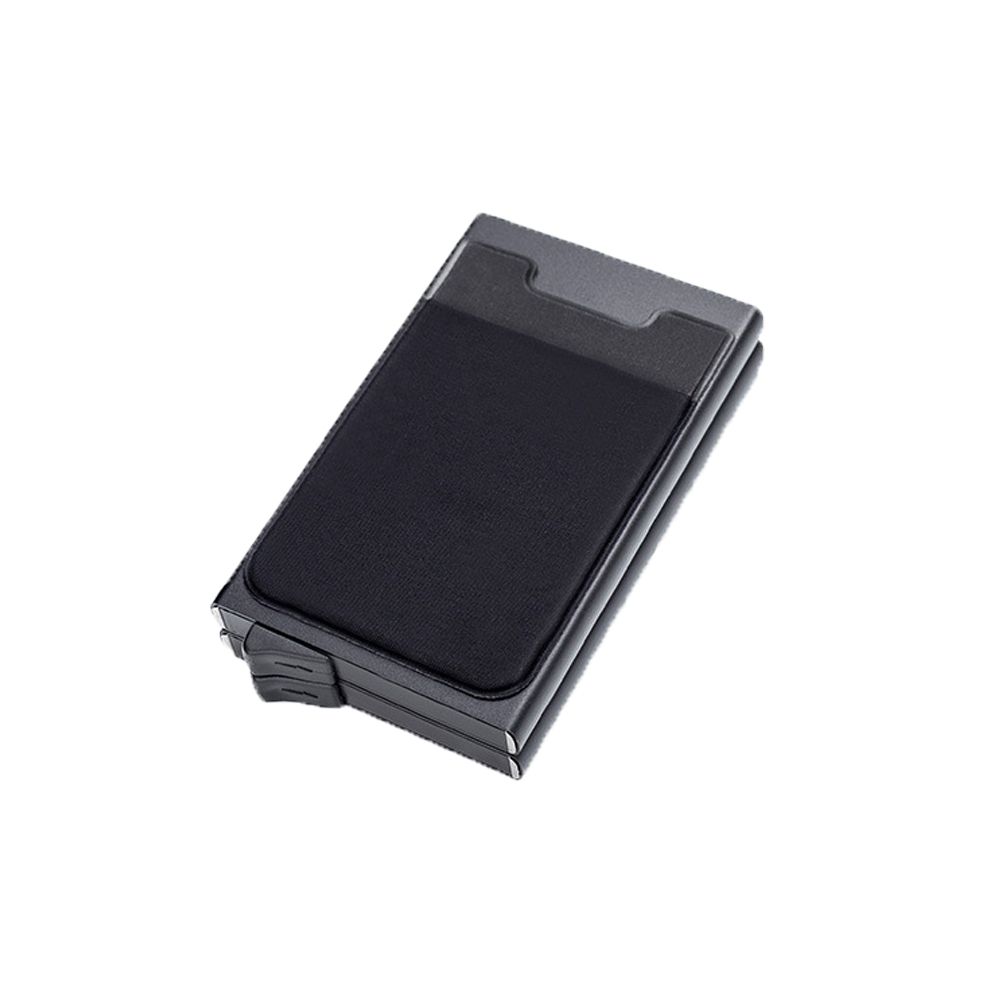Double Aluminium RFID Credit Card Holder with Elasticity Back Pouch - Black