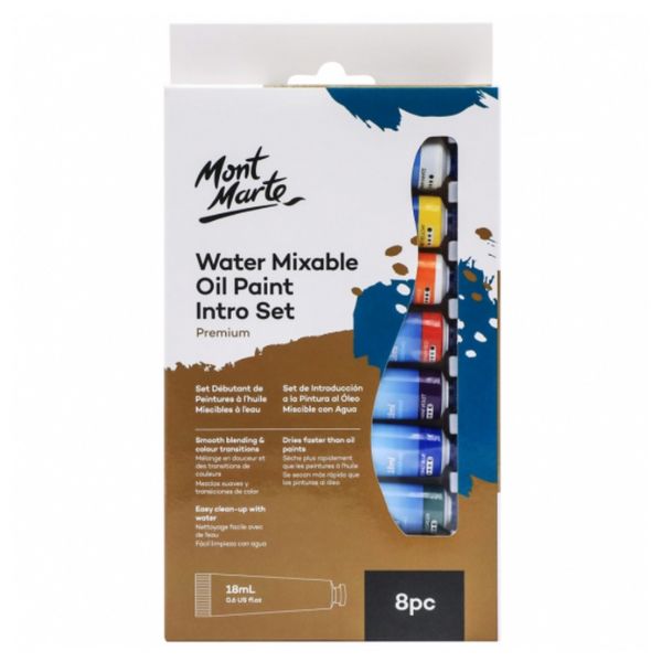 Mont Marte Water Mixable Oil Paint Intro Set Premium 18ml - 8 Pieces
