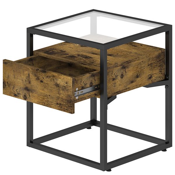 Anchor Glass Bedside Nightstand End Side Coffee Table Drawer &amp; Open Shelve