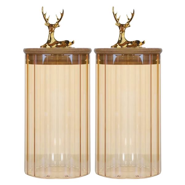 Unique and Modern High Borosilicate Glass Grain Storage Jar, Golden Deer