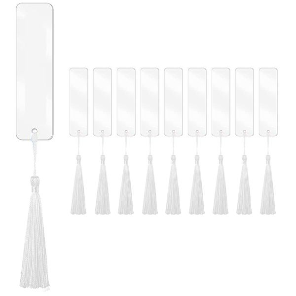 Clear Acrylic Bookmark and Tassel Set - White Tassels