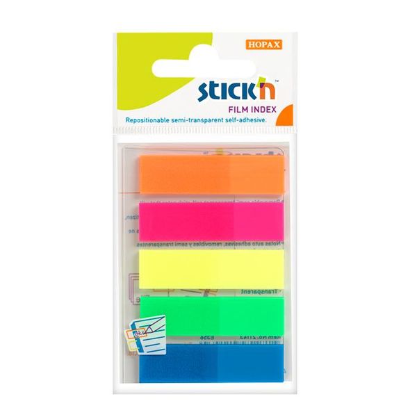 Stick'n Neon Film Index Tabs 45x12mm - 5 Colours 125 Tabs Total