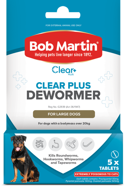 Bob Martin Clear+ Dewormer Tablets for Large Dogs 5's