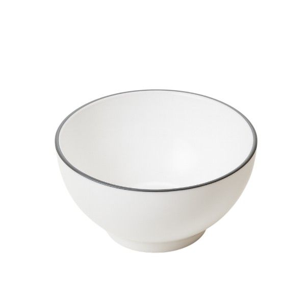 Minimalist Ceramic Bowl With Black Rim - White - 6 Piece