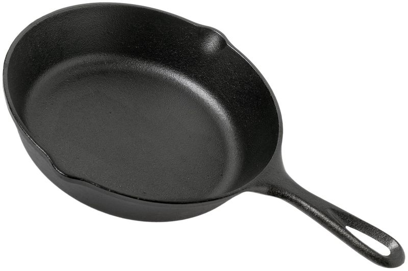 Cast Iron Skillet Frying Pan with Pine Wood Base - 24cm