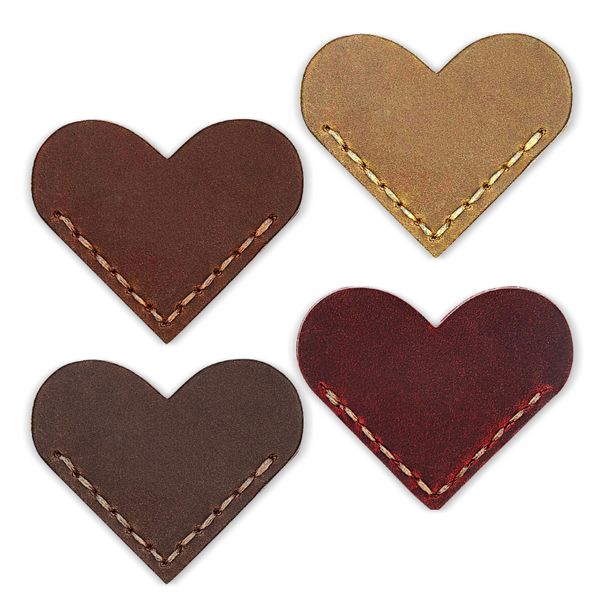 Genuine leather heart bookmarks (Pack of 4)