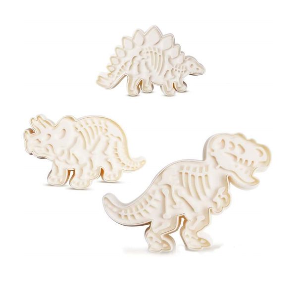 Set of 3 Dinosaur Cookie Cutters with Fossil Stampers