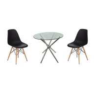 3 Piece 80cm Glass Table and Wooden Leg Chairs