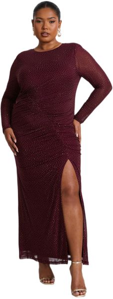 Quiz - Women Curve Dark Red Mesh Midaxi Dress