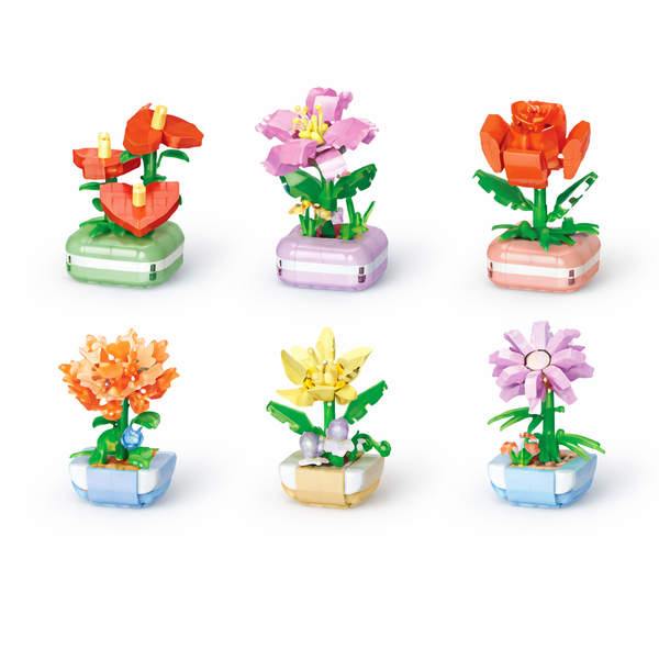 Flower Potted Building Blocks - Multicolor 6 Pack