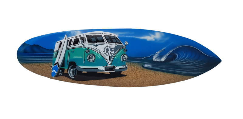 Wall hanging Surfboard sign - Airbrushed Green Kombi - 50cm