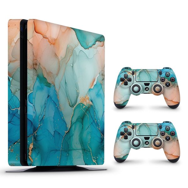 Decal Skin Compatible with PS4 Slim - Vibrant Marbled Gold (Decal Only)
