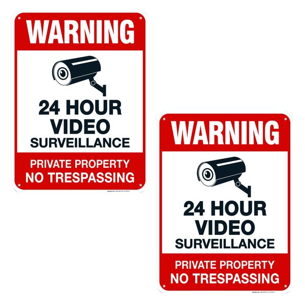 Decor 24 Hour Surveillance No Trespassers Security Sign Set of 2 (24cm)