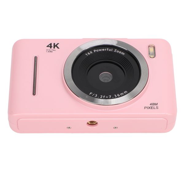 48MP 4K Digital Camera, 16X Zoom, AF, Vintage Style, For Travel, Pink