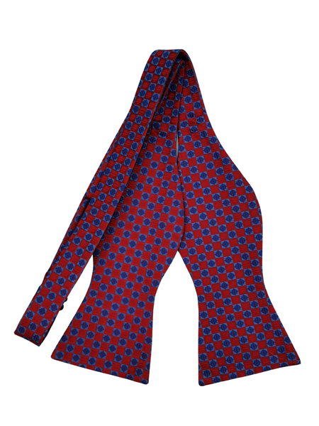 100% Silk Premium Bowtie - Red/Blue Block Design