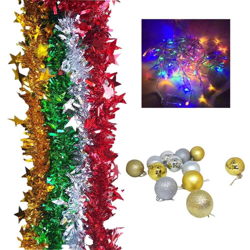 Christmas Decoration Combo | Lights, Tinsels and Baubles (Large)