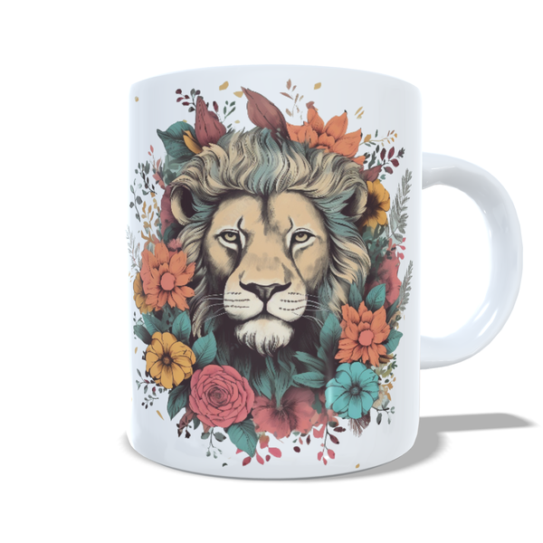 Lion with Flowers Mug