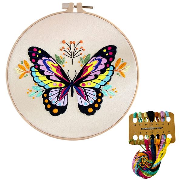 Purple Flower Butterfly Tote Embroidery Sewing DIY Craft Kit