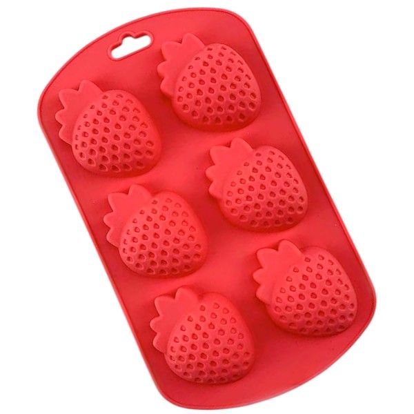 1 Piece - 6-Cavity Strawberry Shaped Silicone Mould With Hanging Hole - Red