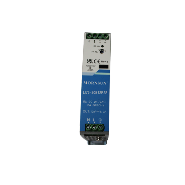 LI75-20B12R2S: 75.6W 12V/6.3A Slim DIN Rail AC/DC Supply, 4KV Isolation