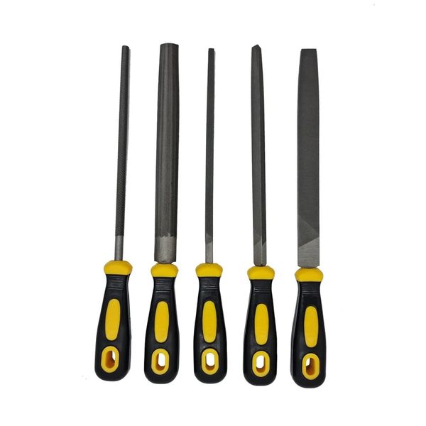 5 Piece Engineers File Set for Shaping Metal, Wood &amp; Tool - Yellow