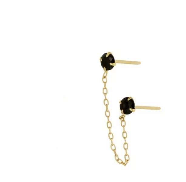 S925 Gold Black Cubic Earrings Link of Two - Gift