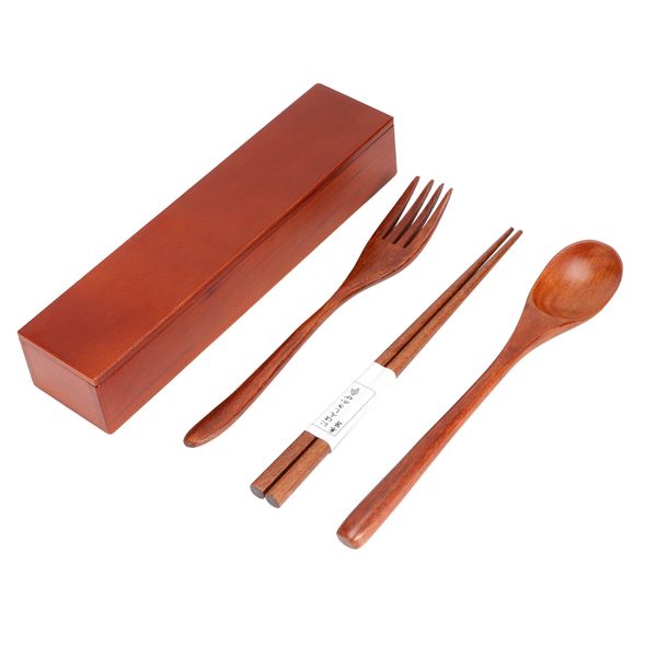 Portable Wooden Chopsticks/Fork/Spoon Travel Set with Case