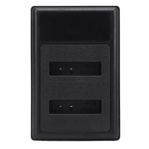 LI 90B Camera Battery Charger, LCD, 5V 2A Dual USB, Battery Level Display