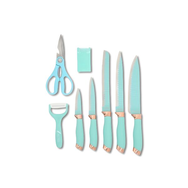 Non Stick Knife Set AY097-005(AY-005/DY-005) Light Turquoise Blue 8 Piece