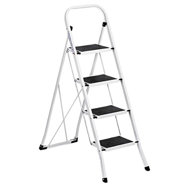 Source Direct - Ladder 4 Step Folding Ladder (Heavy-Duty) - White