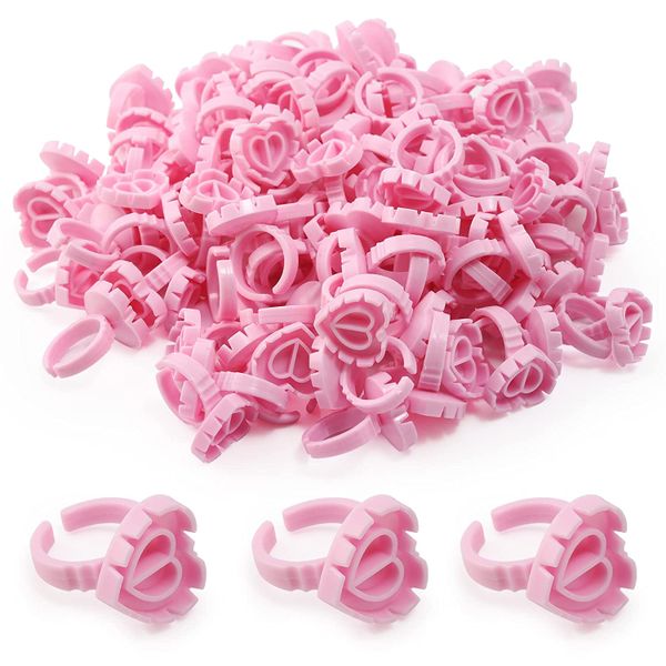 100 Pieces Pink Disposable Glue Rings for Eyelash Extensions