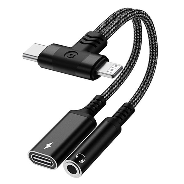4-in-1 Lightning/USB-C to 3.5mm Adapter Compatible with iPhone Android