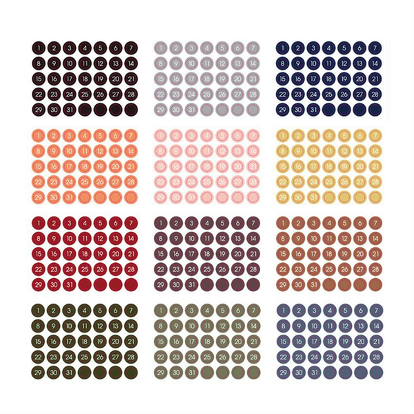 12PCS Colorful Round Number Date Sticker Journal Notebook Label Stickers St