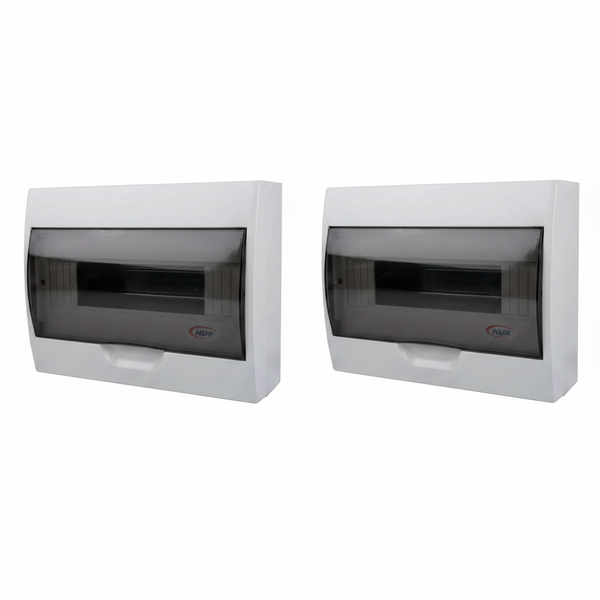NUR Weatherproof 12 Way Surface-Mounted Distribution Board for DIN - 2 Pack