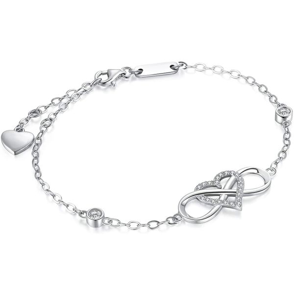Heart Micro Paved Infinity 8-Shape Pendant Bracelet