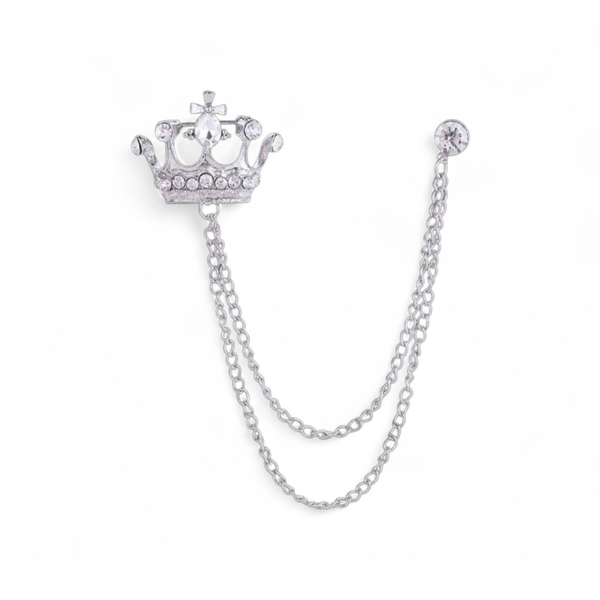 Luxury Crown Brooch Double Chain Suit Pin (Stainless Steel)
