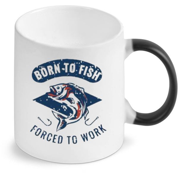 Born To Fish Forced To Work Fishing Magic Colour Changing Gift Coffee Mug