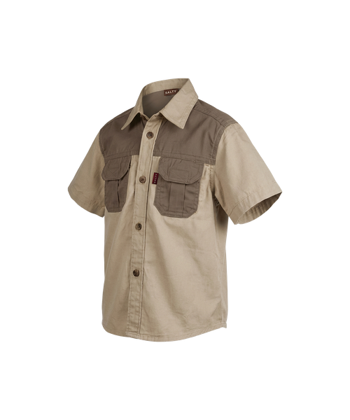 Salty - Meerkat Kids Two Tone Bush Shirt - Khaki and Taupe