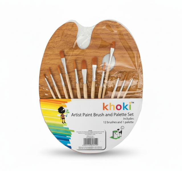 Khoki Paint Palette with 12 Piece Brush Set for Acrylic &amp; Watercolor